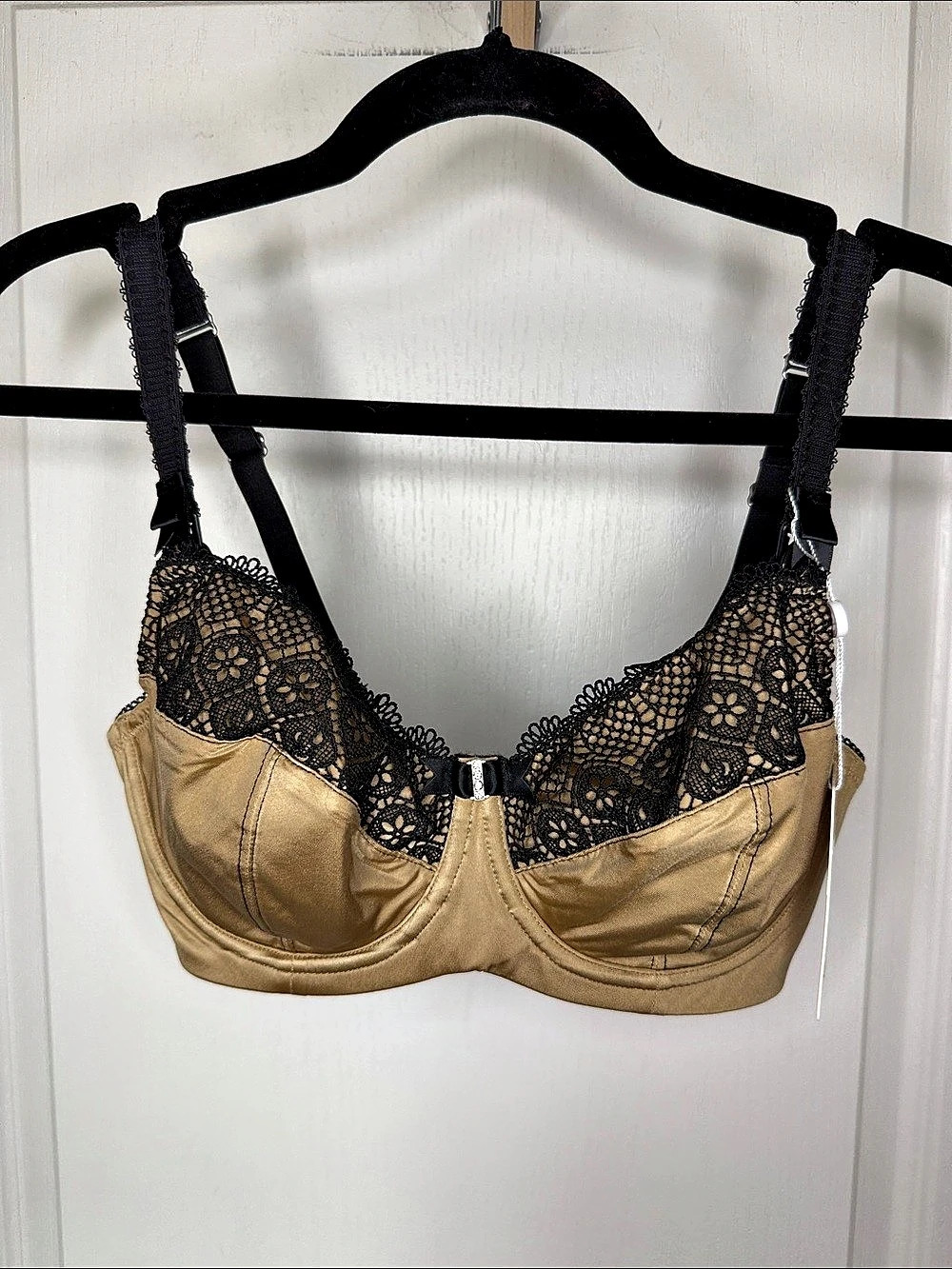 Cake Lingerie Honeycomb Macaroon Bra Lace Bra in Gold & Black US 32F NWT